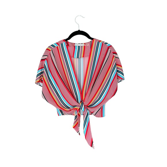 Alice + Olivia Tops - Alice + Olivia Lydia Tie Front Top in Sport Stripe Multi Size M